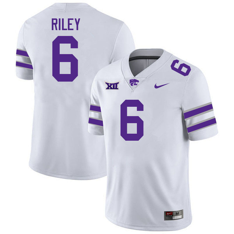 Kansas State Wildcats #6 Jordan Riley College Football Jerseys Stitched-White